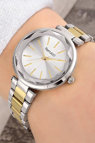 Ferrucci ساعة يد نسائية مقاومة للماء بسلك فولاذي فضي وذهبي اللون 3 ATM