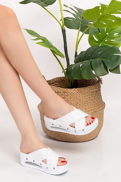 Nur Ortopedi White Cross Patterned Open Airmax Orthopedic Slippers