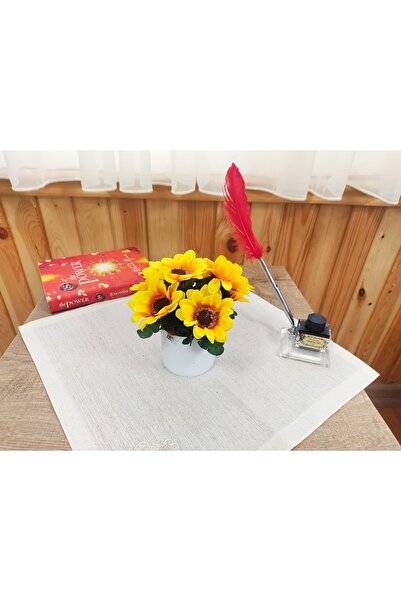 Cennet Home زهرة عباد الشمس ذات مظهر طبيعي في وعاء بلاستيكي أبيض