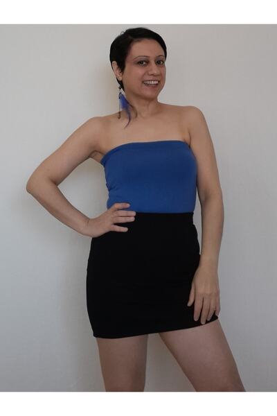 Mertcan Butik Μαύρη ελαστική μέση, πλεκτή ατσάλινη μίνι μολύβι φούστα που μπορεί να φορεθεί σε όλες τις εποχές