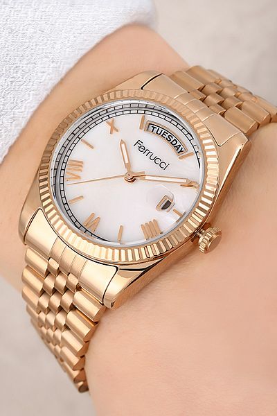 Ferrucci Steel Cord Calendar Copper Color 3 Atm Waterproof Women's Wristwatch