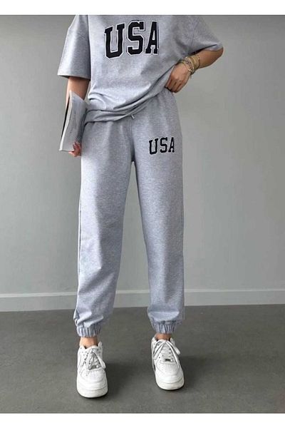 FAVORİST Women's USA Printed Short Sleeve T-shirt Tracksuit Set