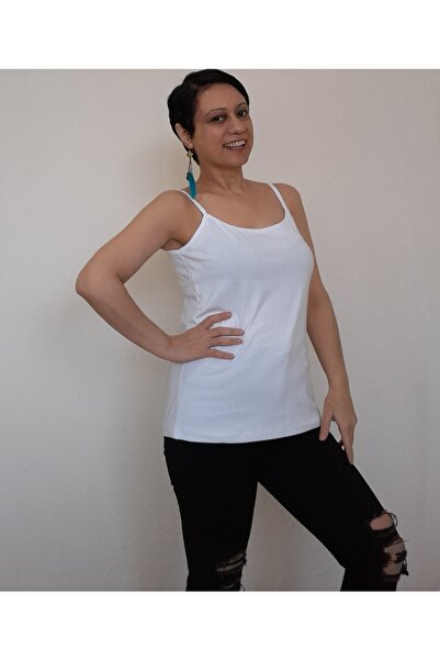 Mertcan Butik Off-White (EKRU) Rope Strap Combed Cotton Viscose T-Shirt