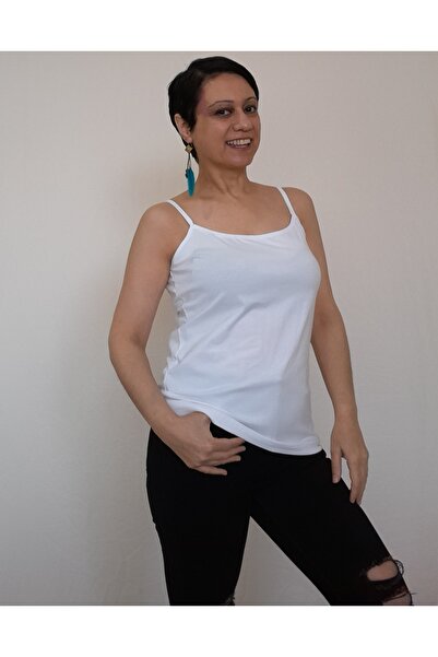 Mertcan Butik Off-White (EKRU) Rope Strap Combed Cotton Viscose T-Shirt