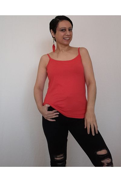 Mertcan Butik Red Rope Strap Combed Cotton Viscose T-Shirt