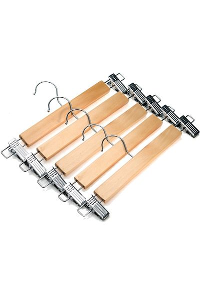Neler Geldi Neler 5 Pieces of Latched Skirt Hanger Wooden Hanger with Holder Clothes Hanger 1stQuality Wooden Trouser Hanger Skirt Hanger