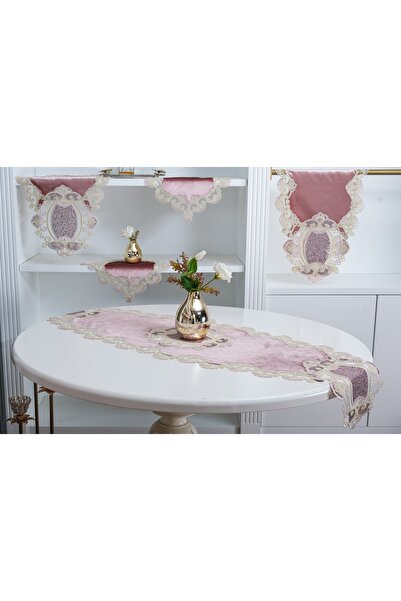 Finezza Set de sufragerie din catifea pudrată cu aplicație Aydan, 5 piese - 467