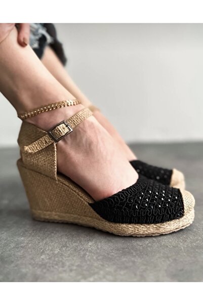 Brs Siyah Hasır Dolgu Taban Sandalet