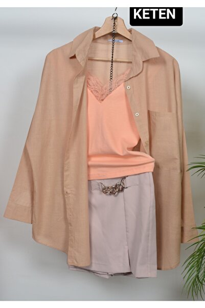 LARİSA COLLECTİON Oversize Keten Boyfrend Gömlek.