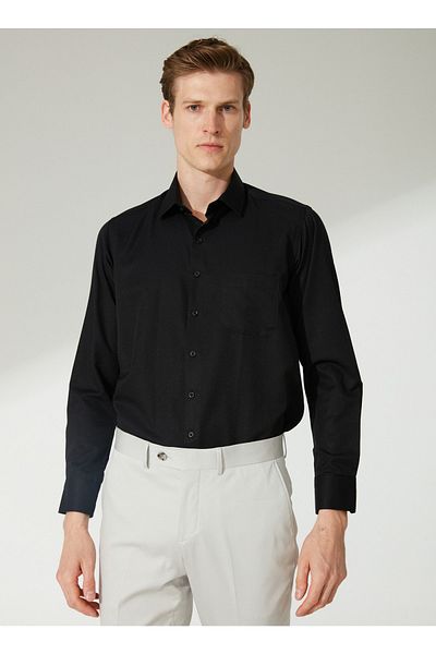 SÜVARİ Ανδρικό πουκάμισο Regular Fit Classic Collar Dobby Black Gm2025000266