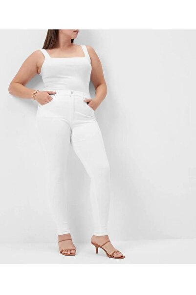 LAMİRA Battal Λευκό Ελαστικό Τζιν Μεγάλο Μέγεθος