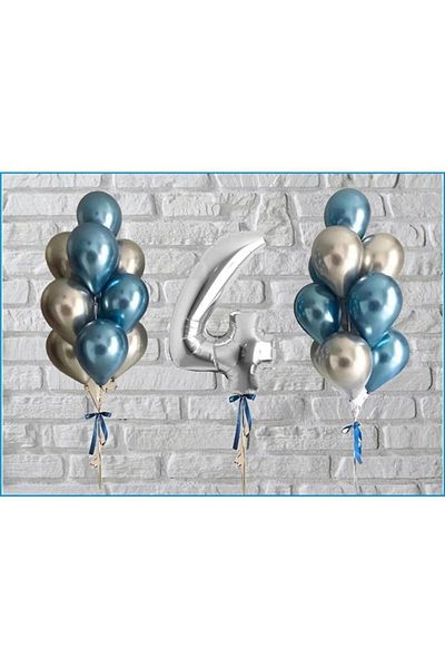 SURPRISE PARTY STORE 4 Year Old Silver Balloon and Chrome Balloon Set