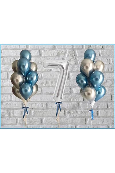 SURPRISE PARTY STORE 7 Years Silver Balloon and Chrome Balloon Set