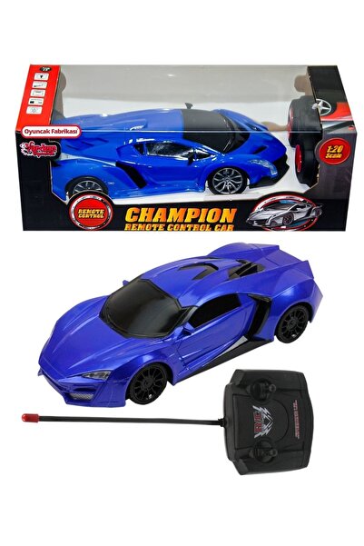 Oyuncakfabrikasi Full Fonksiyon Uzaktan Kumandalı Pilli Şampiyon Yarış Arabası Mavi