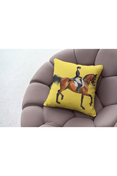 RUGSMODERN وسادة رمي الحصان الأصفر والفروسية تحت عنوان وسادة 50
