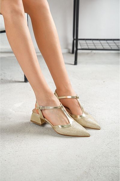 DİVOLYA Bitez Gold Pointed Toe Heeled Casual Shoes