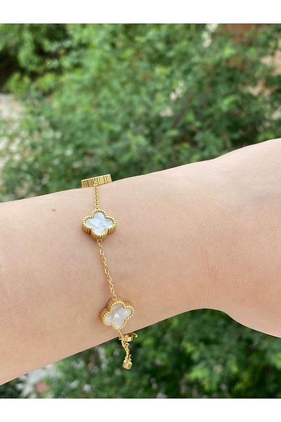 Melay Accessory Women's Steel Gold Color Clover Model Bracelet