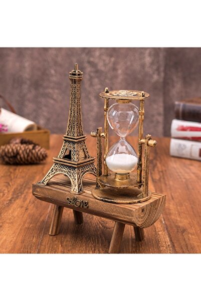 WINTER HOUSE Dekoratif Ahşap Özel Tasarım Eyfel Kulesi Kum Saati Metal Ve Ahş...