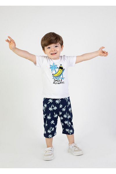 Harika KIDS Baby Boy Capris Short Sleeve Smile Pattern Printed Summer Basic Bottom-Top Set 6-24 Months