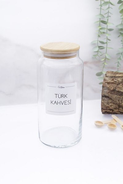 zezedesing Glass Turkish Coffee Storage Jar with Bamboo Lid 1300ml