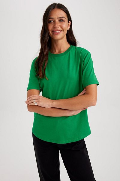 DeFacto Bavlněné tričko Regular Fit Crew Krk s krátkým rukávem 100 W9584az23sm