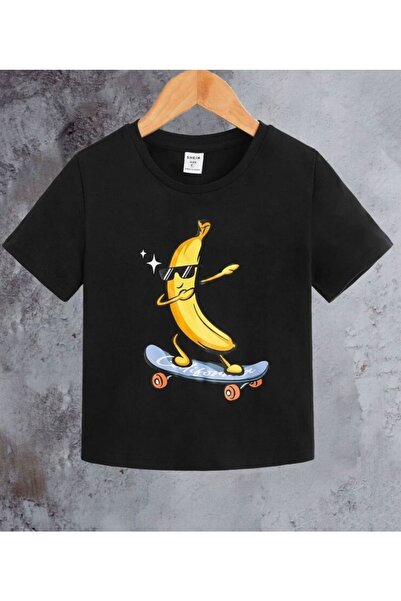 MORNİNG KİDS Black Skateboard Banana Printed Children's T-shirt
