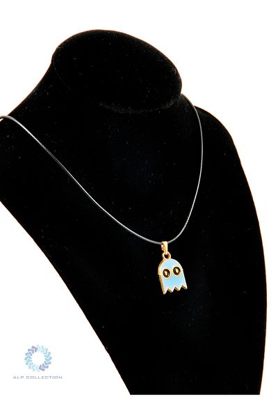 AlpCollection الأزرق الرجعية شبح مع النظارات منقوشة بكمن الملونة المينا الجلود الاصطناعية سلسلة قلادة معدنية