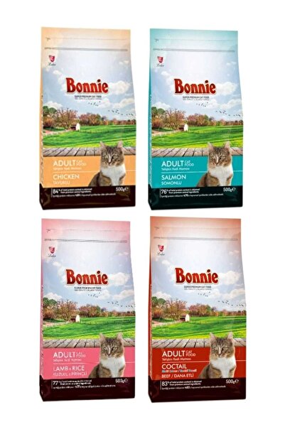 Bonnie Somon, Biftek, Kuzu, Tavuk Karışık Kedi Maması 500 Gr X 4 Adet