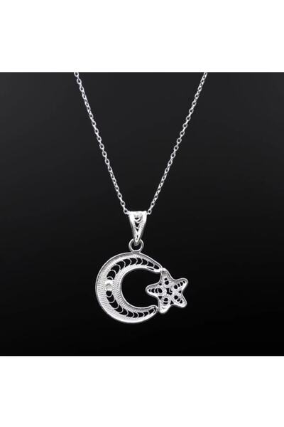 Doğan Silver 925 Ayar Gümüş Telkari El Işi Ay Yıldız Model Kolye Dgn21559