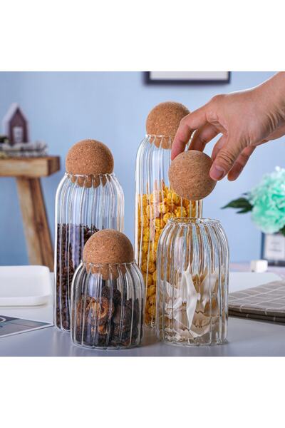 morponi 4-Piece Ball Striped Glass Jar with Mushroom Lid and Spice Jar Set