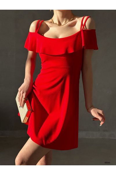 Varyete Karmen Collar Floor Design Double Straps Mini Size Crepe Fabric Dress Graduation Daily Use