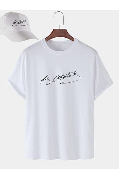 GYES Mustafa Kemal Atatürk Tricou și pălărie cu mânecă scurtă cu imprimeu și gât