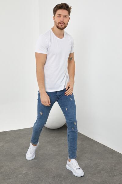 Tarz Cool Ανδρικό μπλουζάκι Λευκό Straight Slim Fit Lycra