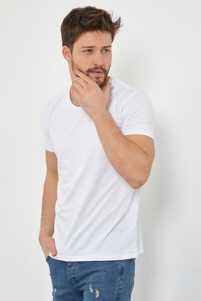 Tarz Cool Ανδρικό μπλουζάκι Λευκό Straight Slim Fit Lycra