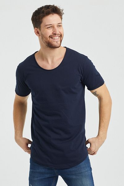 Tarz Cool Μπλουζάκι Navy Blue Dirty Collar Casual - Tcpsr13s
