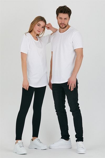 Tarz Cool Λευκό Unisex Dirty Collar Casual T-shirt-tcps001r2501s