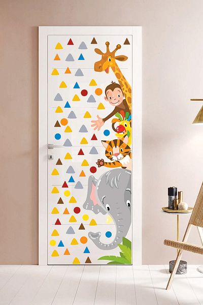 Sim Tasarım Safari Animals Door Cabinet And 144 Pieces Triangle Wall Sticker Set