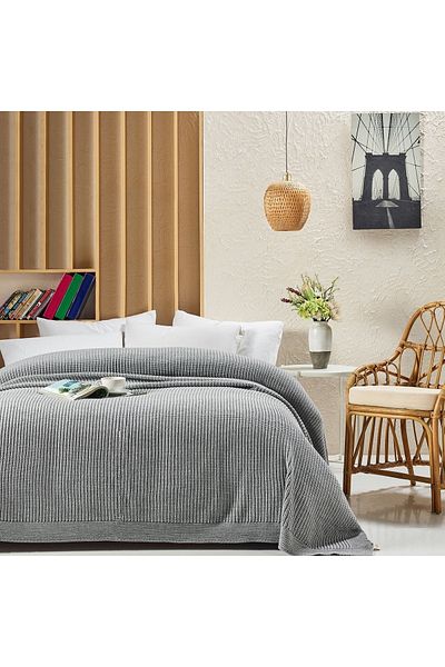 Betires Home Cap2101 Knitted Blanket Gray Double Beige