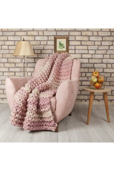 Betires Home Chunky Örgü Battaniye Pudra