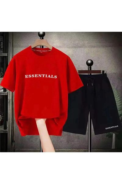 Keywest Plus Size Essentials Printed Oversize Crew Neck Shorts T-Shirt Bottom Top Summer Suit