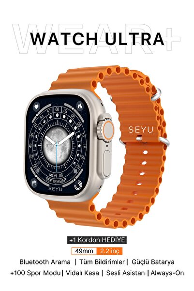 SEYUWATCH Watch Ultra 9 Plus Turuncu Akıllı Saat Iphone Ve Android Tüm Telefonlara Uyumlu W68 Smartwatch