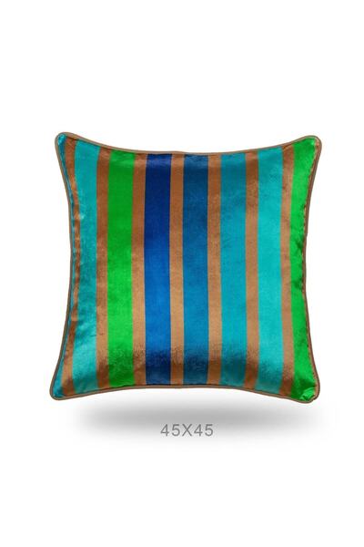 conthes Çizgi Desenli Kadife Dekoratif Kırlent Düz - 45x45