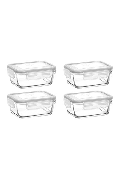 LAV Glass Locked Storage Container Set of 4 Breakfast White 400cc