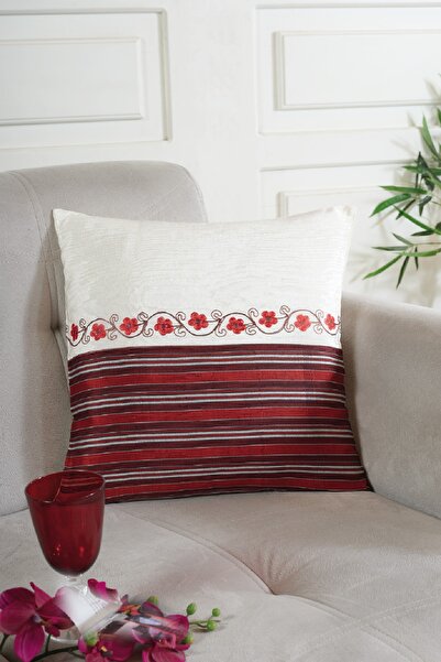 ÖDEL HOME Square Embroidered Striped Patterned Decorative Throw Pillow