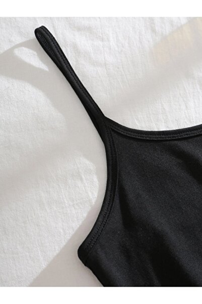 Liona Women's Black Color Wide Collar Strap Super Crop Tank Top