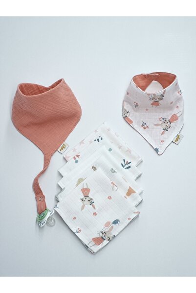 Yada Baby Organik Pamuklu Müslin Kumaştan Iki Adet Çıtçıtlı Fular Önlük ve 5'...