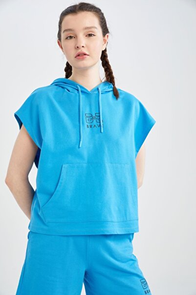 DeFacto Fit Regular Fit Baskılı Kapüşonlu Kanguru Cepli Sweatshirt