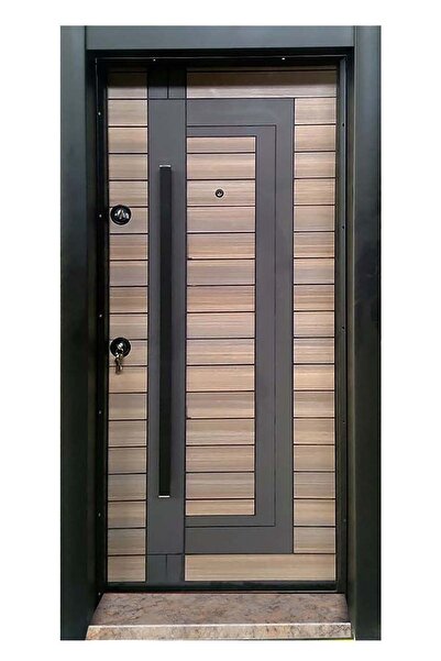 tezwood ahşap kapı sanayi Çelik Kapı Modelleri Siyah Kasalı Rustik Çizgili Dü...