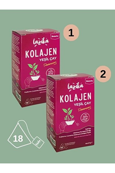 LAZİKA (مجموعة من قطعتين) شاي أخضر بالكولاجين - صحة الجلد والمفاصل، الكركديه، قشر البرتقال، ثمر الورد البري، السيلينيوم...