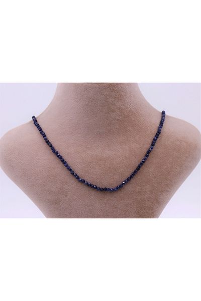 MYTAKIAĞACIMFH Sapphire Stone Natural Stone Necklace Faceted Cut Chain Extension 2-3 mm